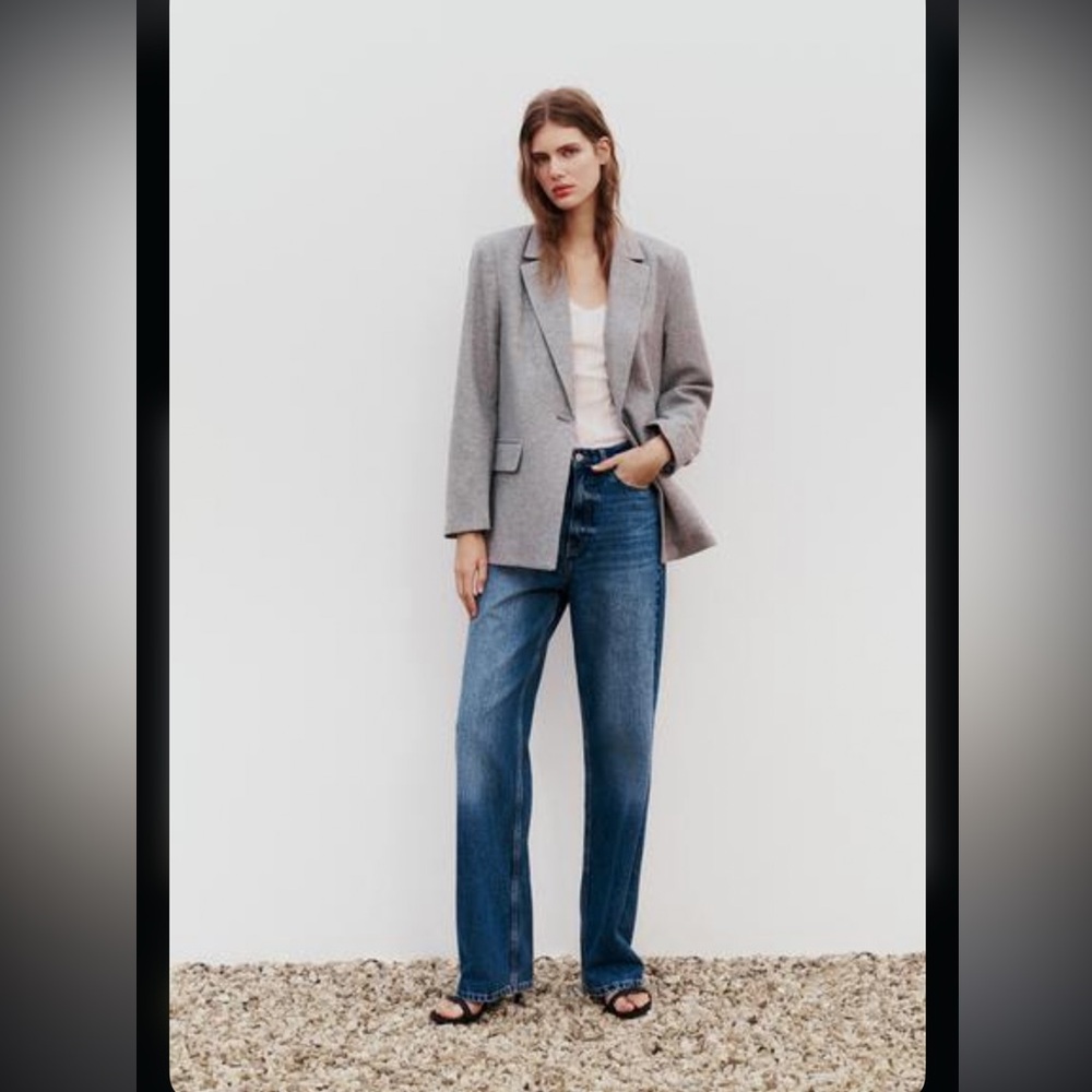 ZARA Herringbone Blazer Gray